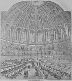 Der Lesesaal des British Museums in London in einem Holzschnitt von 1857