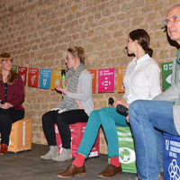 Talkrunde mit Sophie Lungershausen (Geschäftsführerin LA21), Ann-Christin Hayk (AGF), Lea Horak (Rathaus) und Gundolf Bartmann (Fortsamt Trier).