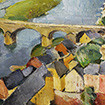 In einem undatierten Ölgemälde hielt Peter Krisam den Blick auf Pallien sowie die Mosel und die Kaiser-Wilhelm-Brücke fest. Abbildung: Stadtmuseum Simeonstift 