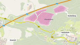 Auszug aus dem Stadtplan mit der Abgrenzung des geplanten Gewerbegebiets Kläschesberg