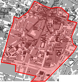 Stadtplanausschnitt mit Evakuierungszone