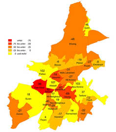 Die Karte der Stadt Trier zeigt die Bezirke mit erhöhtem Bedarf an Kitaplätzen