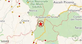 Karte mit dem Epizentrum des Erdbebens in der Nähe von asoli Piceno