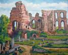 Einige Werke von Conrad Klein, die zum Verkauf angeboten werden, zeigen Trierer Bauwerke wie die Kaiserthermen.