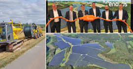 Zur Eröffnung des PV-Freiflächenparks kam unter anderem Staatssekretär Michael Hauer in die Eifel (Foto oben rechts, 3. v. l.). Fotomontage: SWT