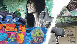 Künstlerisch gestaltete Graffitis auf vorher festgelegten Flächen bilden einen deutlichen Kontrast zu illegalen Varianten.