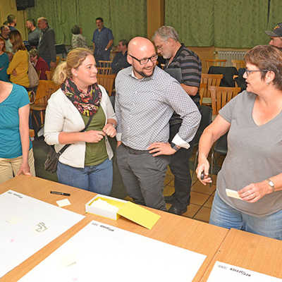 Bürgerinnen und Bürger formulieren ihre Anregungen zur Entwicklung des Walzwerkgeländes.