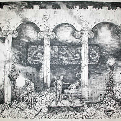 Das Bild der Künstler Ilias und Tasos Vasilos entstand mit der Technik „Charcoal on paper“. 