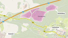 Die Karte ziegt die Lage des Untersuchungsgebiets Kläschesberg an der Autobahn A64