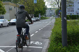 Der neue Schutzstreifen verläuft von der Tessenowstraße in Richtung Karlsweg.