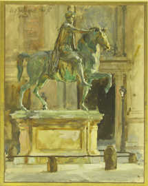 Auqarell eines Reiterstandbilds von Marc Aurel