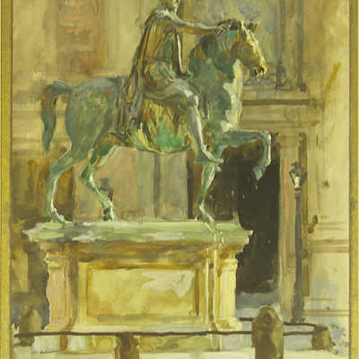 Das Reiterstandbild Marc Aurels in Rom (Aquarell von August Trümper, 1898). Abbildung: Stadtmuseum