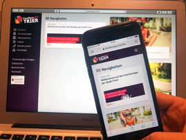 Es wird die Startseite der FamilienApp Trier auf einem Desktop und auf einem Smartphone angezeigt.