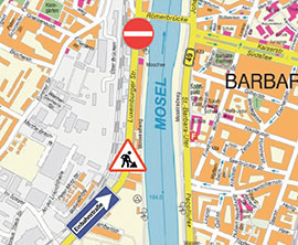Karte zur Verkehrsregelung während der Fahrbahnsanierung  in der Luxemburger Straße