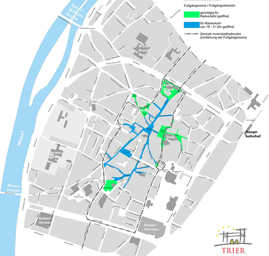 In der Fußgängerzone (blau markierter Bereich) ist Radfahren nur von 19 bis 11 Uhr erlaubt. Die grün markierten Bereiche wie Domfreihof und Viehmarkt sind hingegen ganztägig für Radverkehr geöffnet.