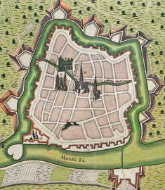 Kupferstich der Trierer Befestigungsanlagen im 18. Jahrhundert