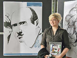 Corinna Ketter vom AVG zeichnete den Saarbrücker Regisseur Max Ophüls, der als eine von 19 Persönlichkeiten im Buch vorgestellt wird.
