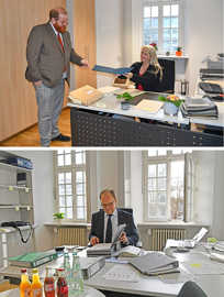 Die Beigeordneten Markusn Nöhl und Ralf Britten bei der Arbiet in ihren Büros