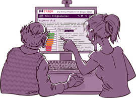 Grafik: Ein älterer Mann und eine junge Frau nutzen das Online-Angebot "Trier mitgestalten"