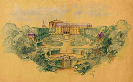 Aquarell des Palastgartens von 1941