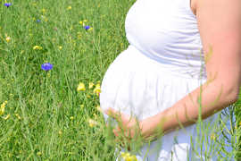 Schwangere Frau in einer Blumenwiese