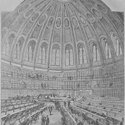 Diese Reproduktion eines Holzschnitts aus dem Jahr 1857 zeigt den prächtigen Lesesaal des British Museums in London, wo Karl Marx unzählige Stunden mit ökonomischen Studien verbrachte. Abbildung: Stadtmuseum Simeonstift