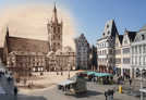 Die Fotomontage zeigt den Hauptmarkt aus vergangenen Zeiten kombiniert mit einer aktuellen Aufnahme. Montage: Stadtmuseum