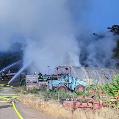 Der Brand eines Holz-Paletten-Stapels hat die Feuerwehr in der Nacht zum Sonntag über mehrere Stunden mit Löscharbeiten beschäftigt. Foto: Presseamt Stadt Trier/Berufsfeuerwehr