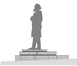 Planzeichnung für den mit Basaltlavablöcken abgestuften Sockel der Marx-Statue.