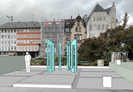 Eine erste Visualisierung zeigt die mögliche Gestaltung des zentralen Gedenkorts an der Christophstraße durch den Künstler Clas Steinmann. 