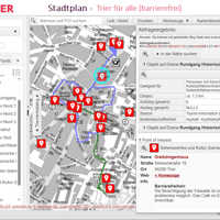 Ausschnitt des Stadtplans mit Rundgängen und Sehenswürdigkeiten.