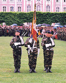 Viele Schaulustige wohnten am 11. Mai 1999 der Abschiedsparade der französischen Regimenter im Palastgarten bei.