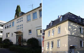 Das Haus Deutschherrenstraße 33 (links) in direkter Nachbarschaft des Berufsschulzentrums und das Gebäude Sichelstraße 1 in fußläufiger Entfernung zum Alleencenter und dem Hauptbahnhof.