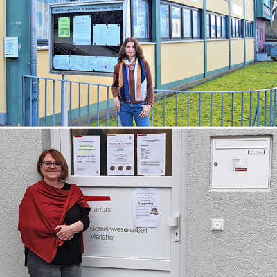 Julia Steinert in Alt-Kürenz (Bild oben) und Kerstin Katharina Vogel (Mariahof) stellen ihre Stadtteilbüros vor. Fotos: Caritasverband