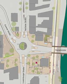 Entwurfsplanung für die Umgestaltung des Platzes am westlichen Römerbrückenkopf.