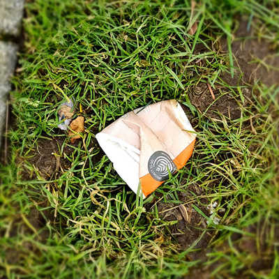 Einwegverpackungen wie dieser Trinkbecher werden öfters auf Rasenflächen achtlos entsorgt. 