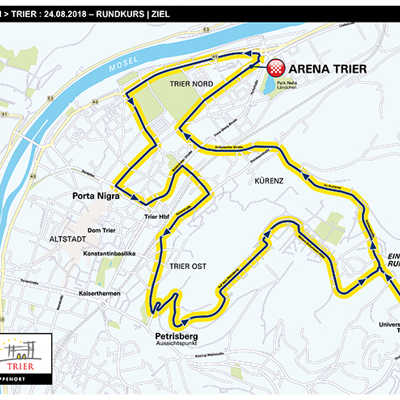 Das Finale der 2. Etappe am Freitag, 24. August, wird auf einem Rundkurs durch Trier ausgetragen. Zielankunft ist bei der Arena Trier.