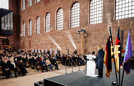 Ministerpräsidentin Malu Dreyer bei ihrer Ansprache anlässlich des Gedenktags an die Opfer des Nationalsozialismus in der Basilika. Foto: Landtag RLP/D. Kliewer