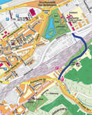 Blau eingefärbt ist der schematische Verlauf der jetzt geplanten Anbindung des Aveler Tals an die Metternichstraße. Kartengrundlage: Amtlicher Stadtplan, (c) Stadt Trier, Stadtvermessungsamt AB 1540.01/07
