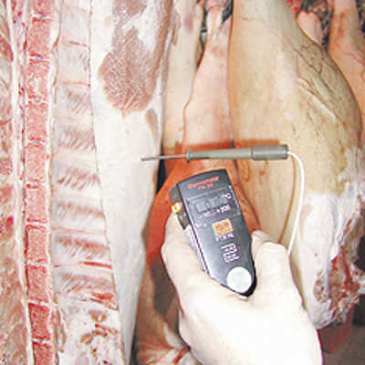 Die Kerntemperatur von frischem Schweinefleisch ist für die Kontrolleure ein wichtiger Indikator für die Qualität der Ware.