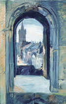Der 1926 entstandene „Blick durch ein Fenster der Porta Nigra auf St. Gangolf“ ist eines von rund 60 Gemälden von Max Lazarus, die in der Sonderausstellung  des Stadtmuseums zu sehen sind.