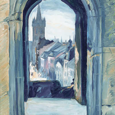 Der 1926 entstandene „Blick durch ein Fenster der Porta Nigra auf St. Gangolf“ ist eines von rund 60 Gemälden von Max Lazarus, die in der Sonderausstellung  des Stadtmuseums zu sehen sind.