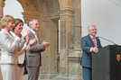 Mit seiner freien, tiefgründigen und humorvollen Rede beim Bürgerempfang im Landesmuseum erntete Gauck nicht nur bei Daniela Schadt, Malu Dreyer und Klaus Jensen viel Applaus. Foto: Lorig