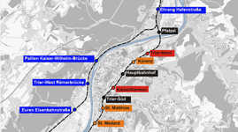 Karte der bestehenden, geplanten und projektierten Regionalbahnhaltepunkten in Trier