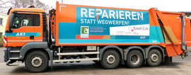 Auf seinen 33 Abfallsammelfahrzeugen wirbt der A.R.T. in den nächsten Monaten fürs Reparieren sowie die regionalen Repair Cafés in Trier und Saarburg. Foto: A.R.T.