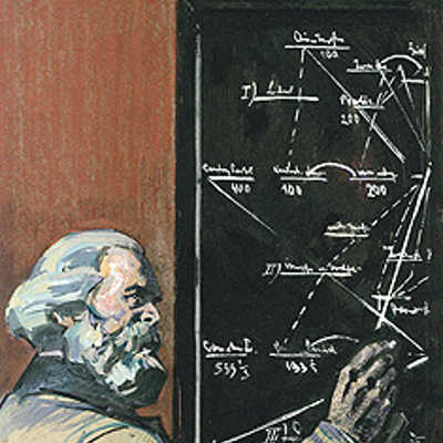 Karl Marx erläutert den Mehrwert. Das Gemälde von Leonid Vasilevich Kozlov greift einen zentralen Begriff aus Marx’ politökonomischem Hauptwerk „Das Kapital“ auf.  Foto: Russisches Staatsarchiv für sozio-politische Geschichte