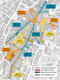 Lageplan der Zonen im urbanen Sicherheitskonzept mit Ausweitung der Fußgängerzone