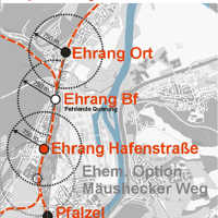 Der geplante neue Haltepunkt Ehrang-Hafenstraße ist Knotenpunkt für die Ost- und Westtrasse und hat einen günstigeren Einzugsbereich als der Haltepunkt Ehrang-Bahnhof, der deshalb aufgegeben werden soll. Die Haltepunkte Ehrang-Ort und Pfalzel bleiben erhalten.
