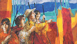 „Marsch“ von Ejti Stih ist eines der Gemälde, das in der Sonderausstellung „Arte Bolivia“ im Dom- und Diözesanmuseum zu sehen ist. Foto: Dom- und Diözesanmuseum
