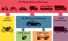 Eine Grafik zeigt, auf welche Fahrzeugtypen sich die 64.536 gemeldeten Kraftfahrzeuge in Trier verteilen.